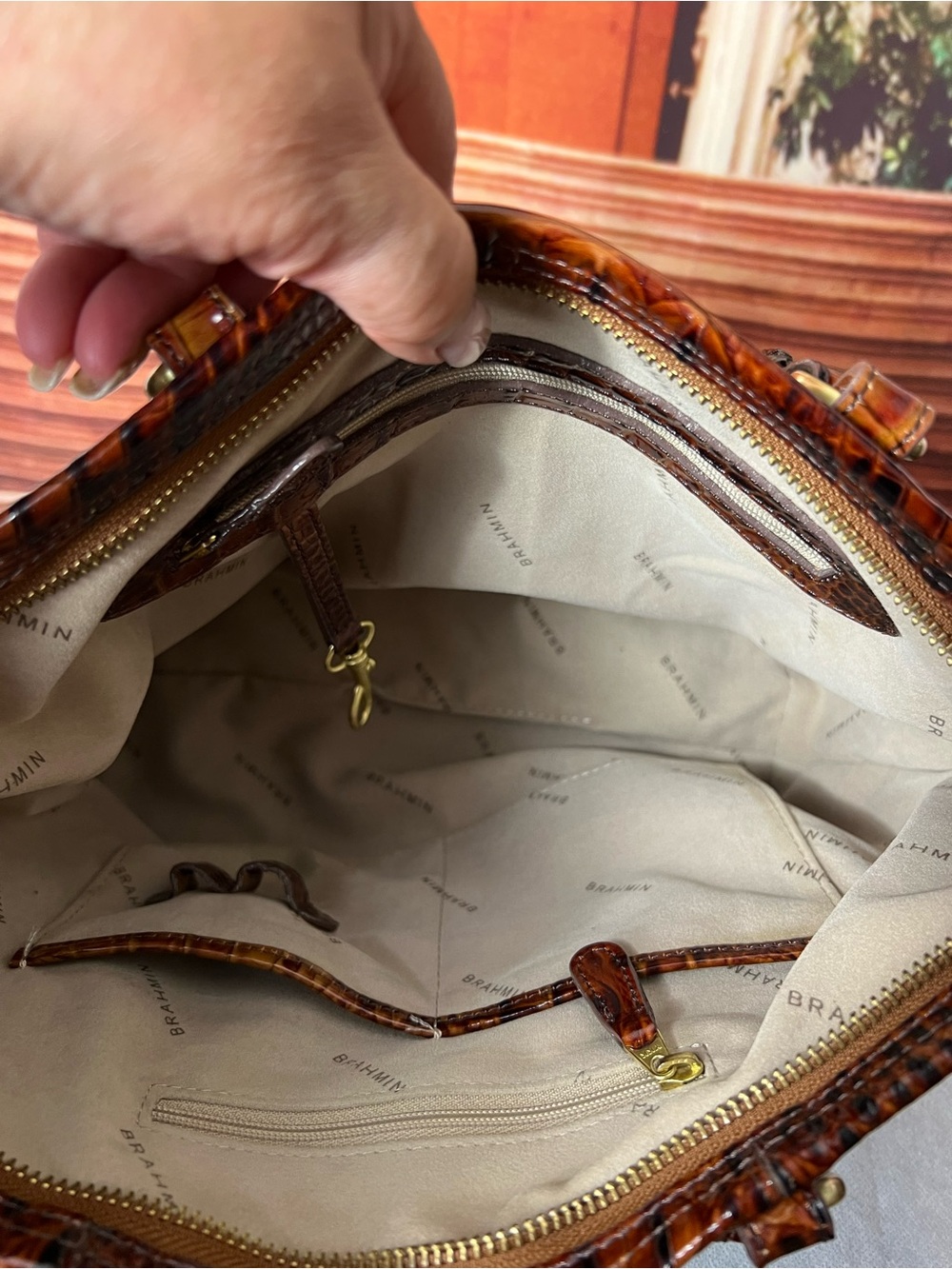Brahmin Mini Asher Brown Pecan Croc-Embossed Leather Satchel with Strap ππΉ - Picture 17 of 17